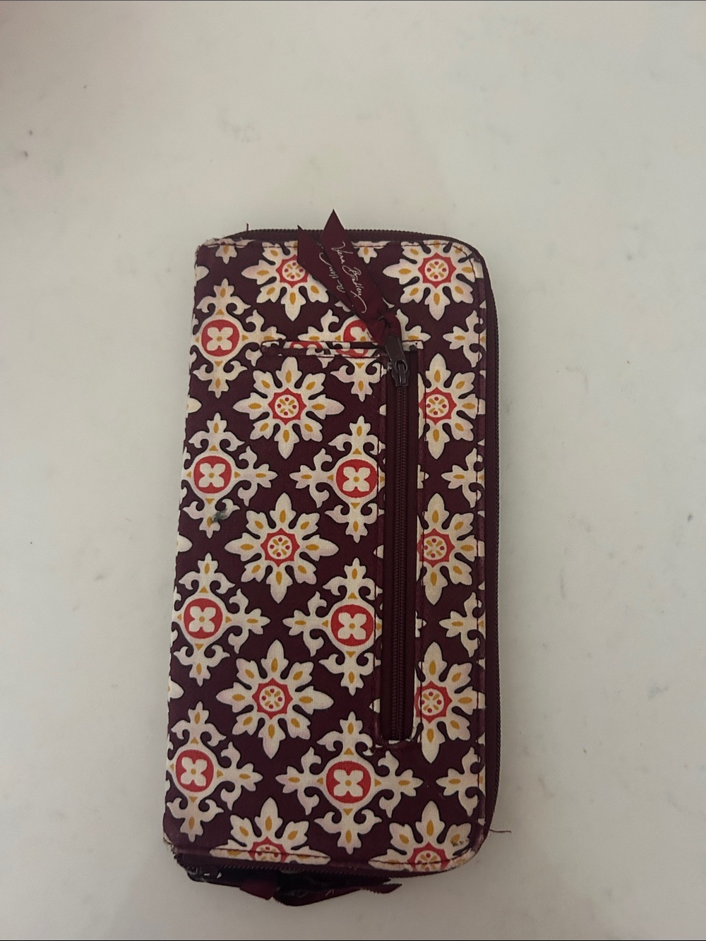 Vera Bradley Burgundy Floral travel Wallet with Yellow & Cream Accents